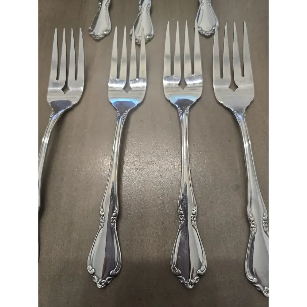 Oneida CHATEAU Stainless 7 Pc Salad Forks Oneidacraft Deluxe Glossy Flatware